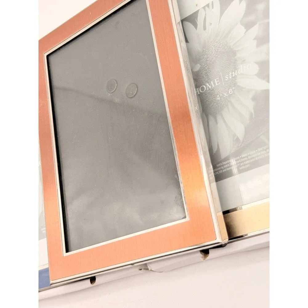 Home Studio 4x6 Picture Frame Set 3 Metallic Copper Navy Gold Brushed Metal Trim